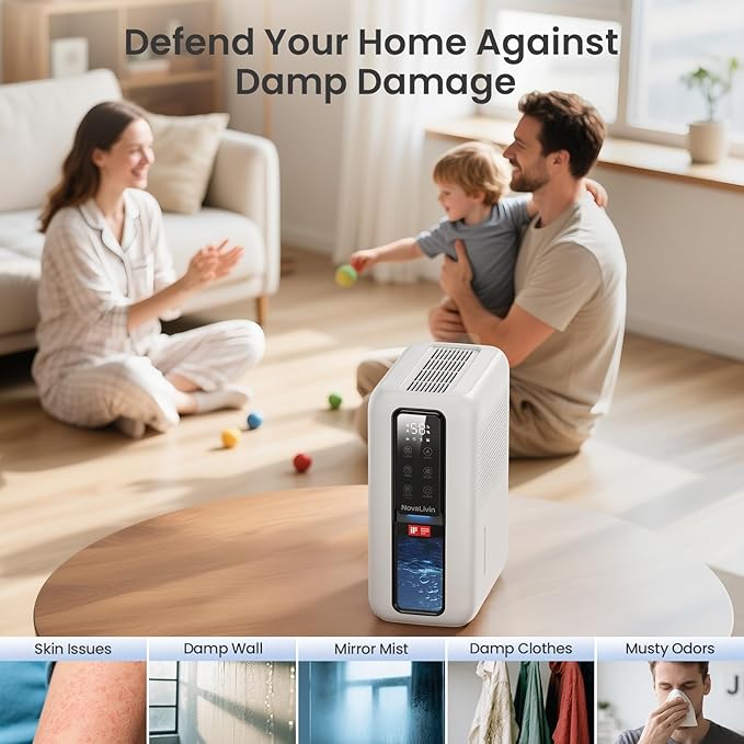 Dehumidifier for Home, Dehumidifiers for Bathroom, Bedroom, Living room, Closet with 68 OZ Water Tank, Moisture Absorbers, Auto Shut Off, Auto Humidity Control, 7 Colors LED Light, White - Image 7