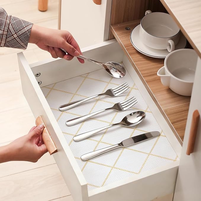 Drawer and Shelf Liner for Kitchen Cabinets Non-Adhesive and Strong Grip Shelf Liner Waterproof Non-Slip Drawer Line Striped Cabinet Liner for Shelves Dressers Easy to Clean 12INX10FT - Image 3