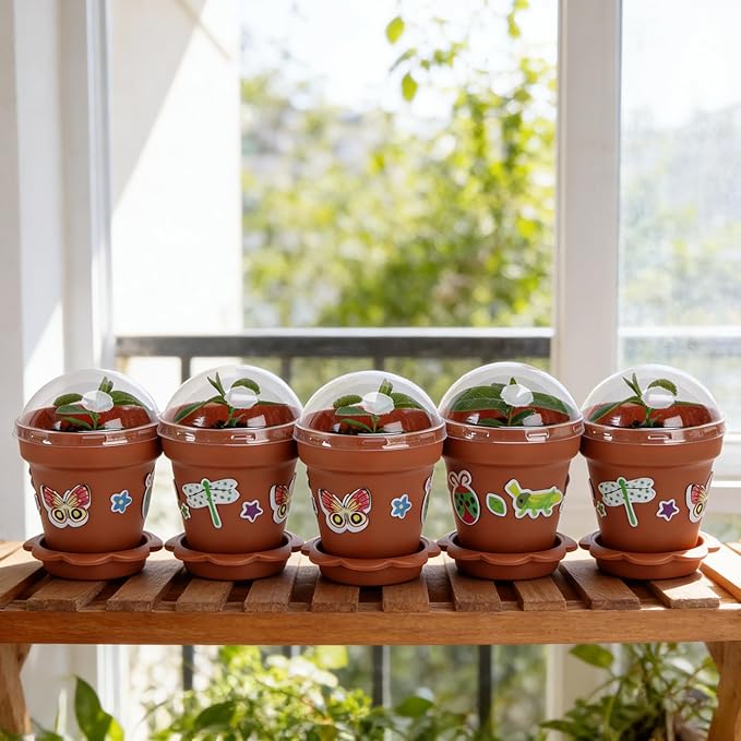 25 Packs Cupcake Plant Nursery Pots with Humidity Dome, Small Plastic Flower Plant Pots with 20 Sheet Stickers, Seeds Starter Pot Flower Planting Container for Seedlings Succulent Display (Wine Red) - Image 5