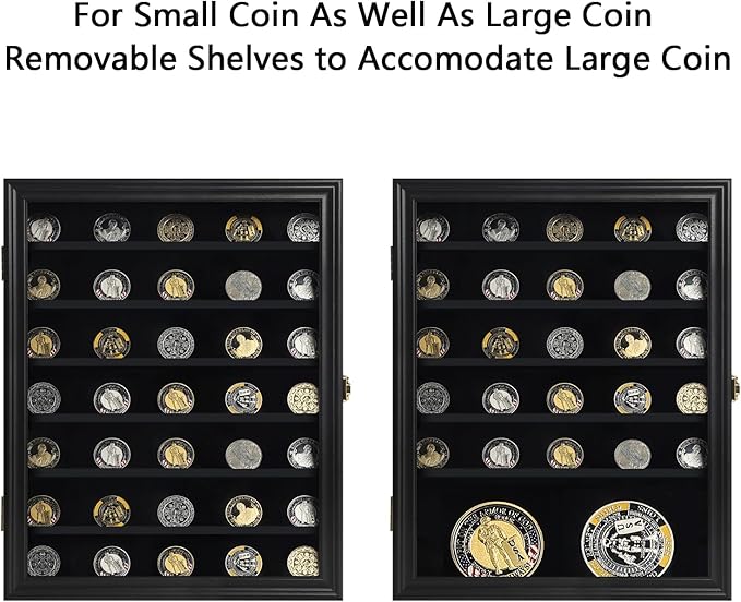Jinchuan Military Challenge Coin Display Case 4 Pack Lockable Cabinet Rack Holder Shadow Box with Removable 2 Grooves Shelves and Acrylic Door for Casino Poker Chips Collectibles, Large - Black 4 Pack - Image 5