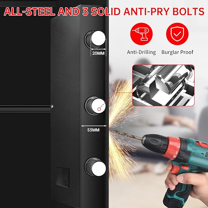 3.4 Cub Large Home Safe Fireproof Waterproof, Digital Security Fireproof Safe Box with Programmable Keypad, Spare Keys and Alarm System, Document Safes for Home Money Valuables - Image 3