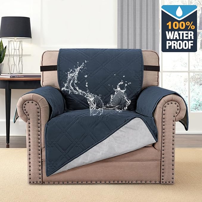 H.VERSAILTEX 100% Waterproof Sofa Slipcover Washable Armchair Cover Non-Slip Furniture Protector for Living Room Couch Cover for Pets Chair Cover with Puppy Paw Silicone Backing (Armchair, Navy) - Image 2
