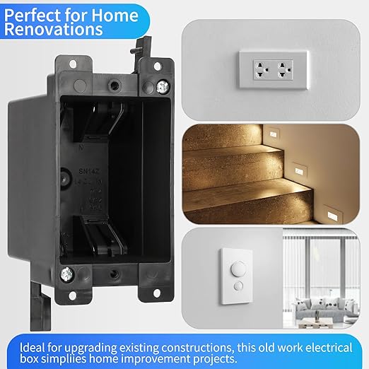 Old Work Outlet/Switch Black Box，ETL Listed, 1-Gang Electrical Outlet Box, PVC Plastic Junction Black Box 14 Cubic Inch, Can Work with Outlets, Dimmers are Used in Combination(2 Pack) - Image 3