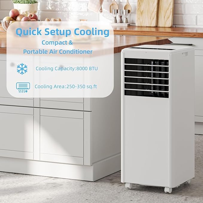 8000 BTUs Portable Air Conditioner with Efficient Cooling, Quiet Portable Cooling AC Up to 350 Sq.Ft. with Dehumidifier, Fan, Sleep Modes, 3-in-1 AC Unit with 24H Timer, Black Cover - Image 7