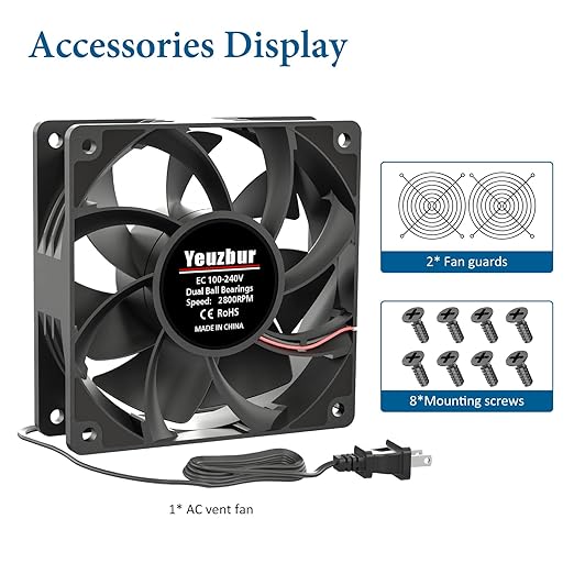 EC Axial Fan, Yeuzbur AC Vent Fan 110V 120V 240V Small Exhaust Fan 120mm x 38mm, for DIY Cooling Ventilation Exhaust Projects - Image 4