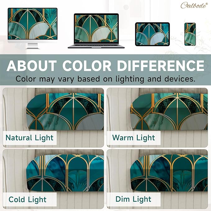 14Pcs Stretch Patio Cushion Cover, Art Deco Geometric Pattern Couch & Sofa Slipcovers for Patio Furniture Cushions Washable Reusable Couch Covers Replacement for All Season(Green, Cover Only) - Image 6