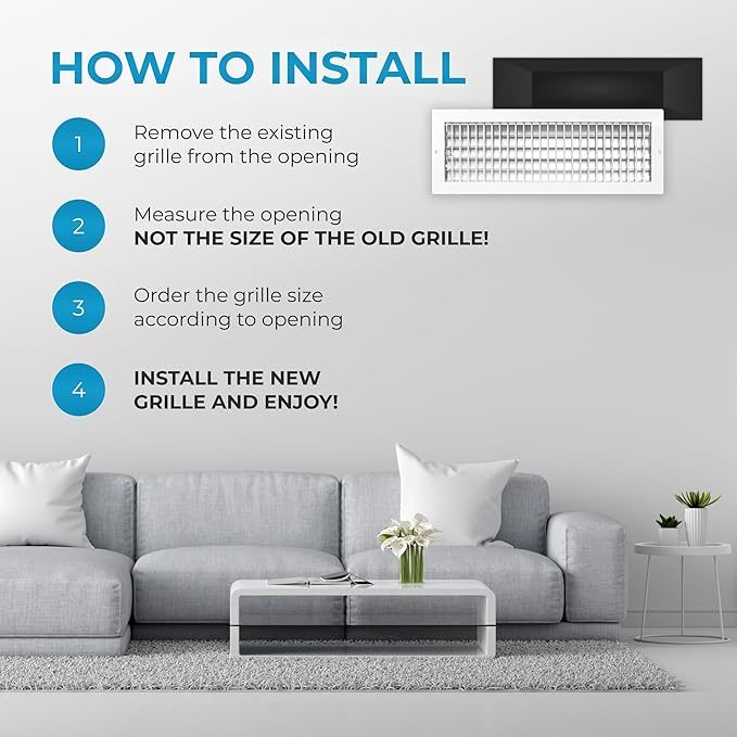 Aluminum 20 x 6 In (Duct Opening) Heater Vent Deflector Wall AC Grille – Premium Register Vent Cover – Durable Rustproof Wall Grille – Overall Size 21-5/8 x 7-5/8 Inch – Adjustable Front Blades, White - Image 6