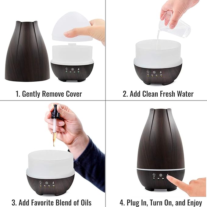 HealthSmart Essential Oil Diffuser, Cool Mist Humidifier and Aromatherapy Diffuser with 500ML Tank Ideal for Large Rooms, Adjustable Timer, Mist Mode and 7 LED Light Colors, Brown - Image 6