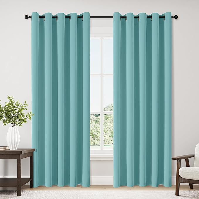 ChrisDowa Blackout Curtains 70 inches Wide for Bedroom - 2 Panels Set Extra Wide Grommet Thermal Insulated Room Darkening Curtains for Living Room (Aqua, 70 x 84 Inch) by ChrisDowa
