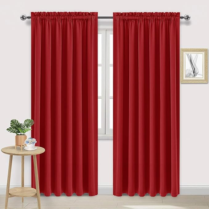 DWCN Blackout Curtains for Living Room Thermal Insulated, Energy Saving & Noise Reducing Bedroom Curtains, Red, W 70x L 84 Inch, Set of 2 Rod Pocket Curtain Panels by DWCN