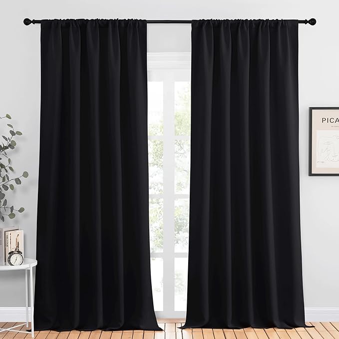 NICETOWN Black Out Window Curtains - Solid Home Decor Thermal Insulated Blackout Drapes/Draperies for Bedroom, Privacy Assured Window Treatment (2 Panels, 52 inches Wide by 95 inches Long) by NICETOWN