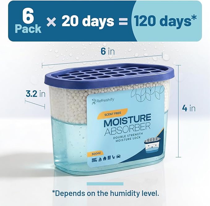 Premium Moisture Absorbers and Dehumidifier Tubs – High-Efficiency Closet Dehumidifier and Dehumidifier for Car, Odor Control Fragrance Free, 6 Pack, 7.5 Oz - Image 8