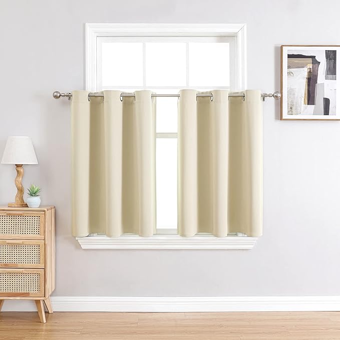 ChrisDowa Small Window Curtains for Kitchen and Bedroom - Grommet Short Thermal Insulated Room Darkening Curtains (2 Panels, Beige, 36 x 24 Inch) by ChrisDowa
