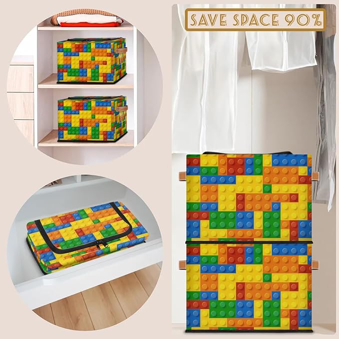 Storage Bin, Collapsible Fabric Storage Boxes with Lids for Organizing, Colorful Building Cubes Stackable Closet Organizers and Storage Cube Basket with Handle for Home, Office, Bedroom (10.2"x14.2") - Image 7