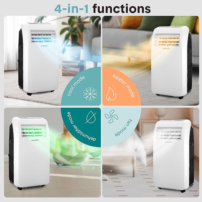 SereneLife Portable Air Conditioner with Heat & Built-in Dehumidifier 12,000 BTU, Portable Heater & AC for Rooms up to 550 Sq Ft - Remote Control & Window Mount Exhaust Kit Included - Image 4