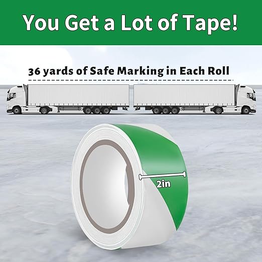 Hazard Tape - 2 Inch x 108 Feet Green & White Ultra-Adhesive Hazard Warning Safety Stripe Tape for Marking Floor, Walls - Image 6