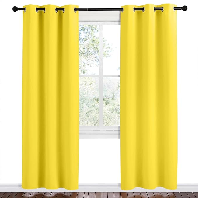 NICETOWN Bright Yellow Room Darkening Curtains for Kitchen, Set of 2, 42 inches Wide by 78 inches Long, Window Treatment Thermal Insulated Solid Grommet Room Darkening Curtains/Drapes for Bedroom - Image 2