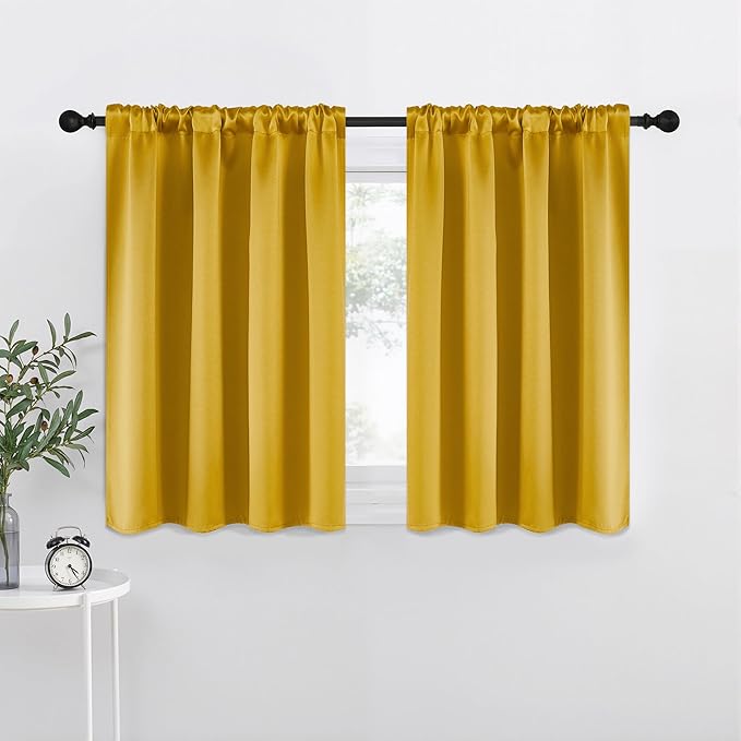 NICETOWN Gold Blackout Cafe Faux Silk Curtains for Small Windows, 42" Wide by 36" Long, 2 Panels, Rod Pocket Privacy Blackout Satin Drapes for Home Decoration by NICETOWN