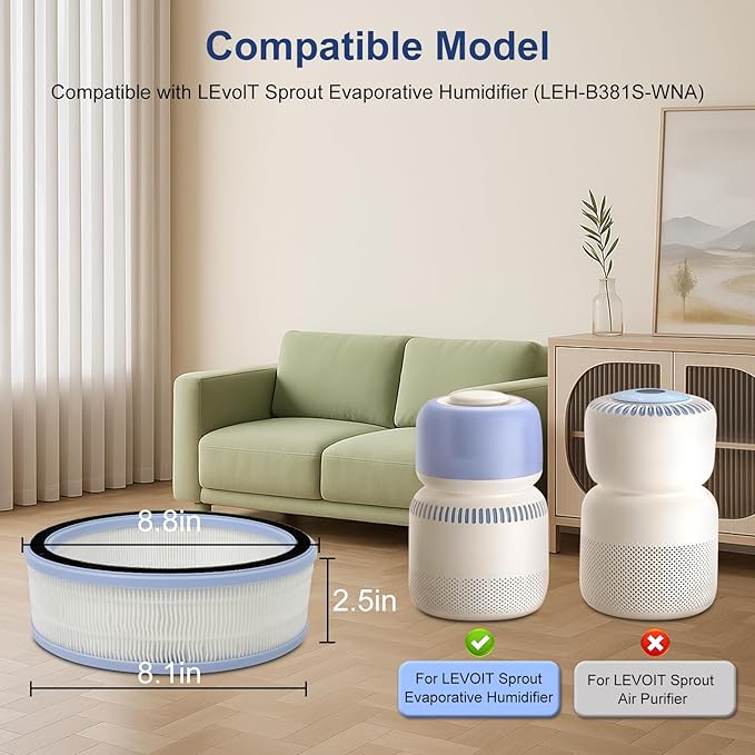 Sprout Evaporative Humidifier Replacement Filter Compatible with Replacement Filters LEVOIT Sprout Evaporative Humidifier LEH-B381S, 2 Pack, White - Image 2