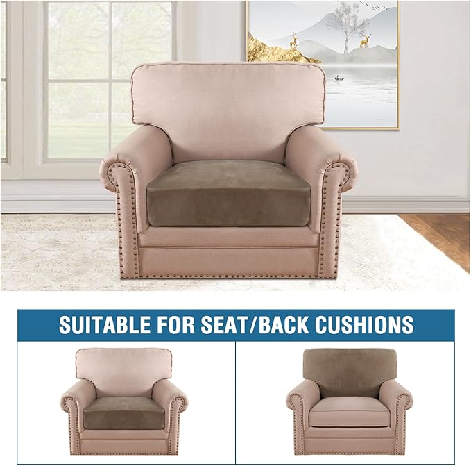H.VERSAILTEX Velvet Stretch Couch Cushion Cover Plush Cushion Slipcover for Chair Cushion Furniture Protector Seat Cushion Sofa Cover (1 Piece Armchair Cushion Covers, Mocha) - Image 3