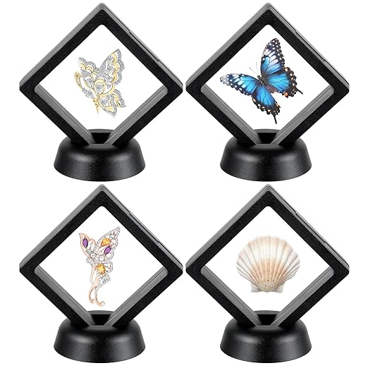 4PCS Quarter Display Case,Floating Display Case with Stand Black Plastic Square, Transparent 3D Floatings Frame, for Securing Keepsakes Jewelry Challenge Coin Medal Antique by Classicseali