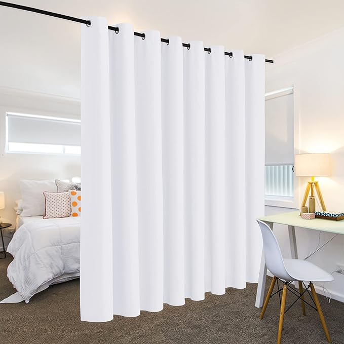 RYB HOME Room Divider Curtain - Half-Light Block Room Darkening Shades Grommet Curtains for Large Window Cloakroom School Dorm Sliding Door, W 15 ft x L 8 ft, Pure White - Image 3