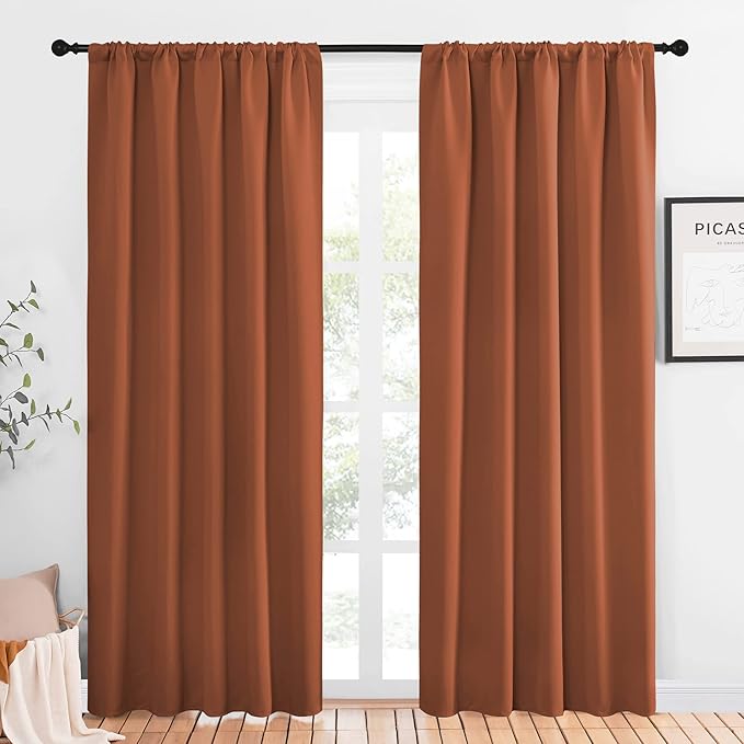 NICETOWN Blackout Curtains and Drapes - Thermal Insulated Solid Rod Pocket Blackout Draperies/Panels (Burnt Orange, 1 Pair, 52 by 84 inches) by NICETOWN