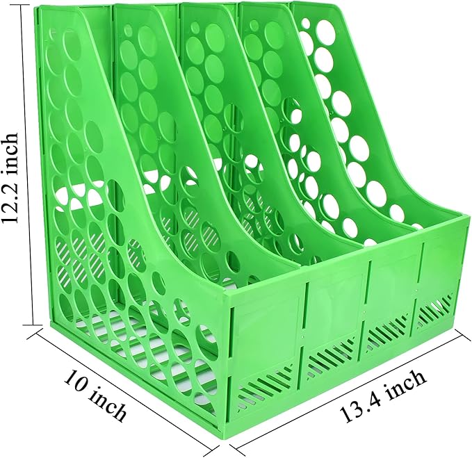 SAYEEC Magazine File Holder, Plastic Desk Organizer File Folder Holder for Desk with 4 Vertical Compartments, Sturdy Desktop Binder Organizer Home Accessories Storage for Office Organization (Green) - Image 2