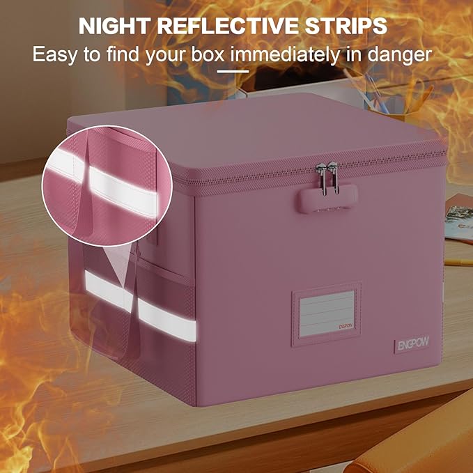 ENGPOW 5200°F File Box Fireproof Document Box with Lock,Heat Insulated Collapsible File Storage Organizer Box with Handle,Portable Home Office File Cabinet for Hanging Letter/Legal Size Folder, Pink - Image 9