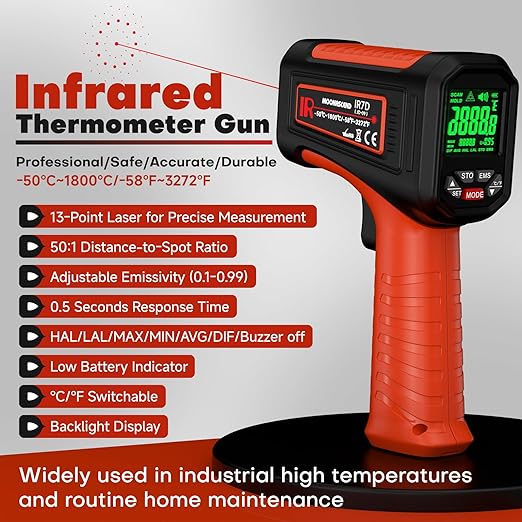 50:1 Infrared Thermometer Laser Temperature Gun -58℉~3272℉, Meat Food Pizza Oven Grill Thermometer for Griddle Accessories, Heat Gun for Cooking, HVAC, Engine Surface Temp Reader - Image 2