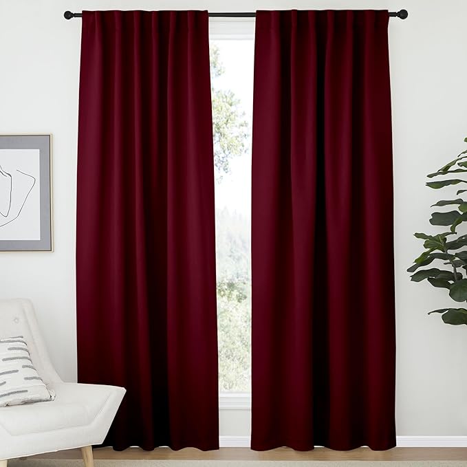 NICETOWN Blackout Curtain Panels Window Draperies - (Wine Red Color) 52x84 inch, 2 Pieces, Insulating Room Darkening Blackout Drapes for Bedroom by NICETOWN