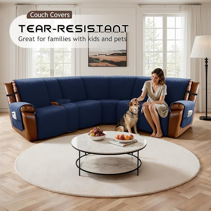 Arfntevss Recliner Sectional Couch Covers for Reclining Sectional L Shape Sofa Cover Non Slip Washable Recliner L Shaped Slipcover Middle Console Protector (1 Console Cover, Navy Blue) - Image 5