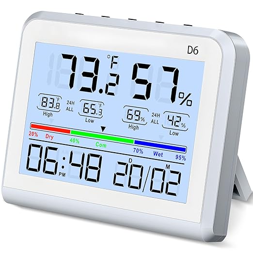 Digital Room Thermometer Indoor, Hydrometer Humidity Meter with Max and Min Records, 3.5inch LCD Screen, 10 Seconds Backlight, Temperature and Humidity Monitor with Clock for Home Room Temperature. by CCHKFEI