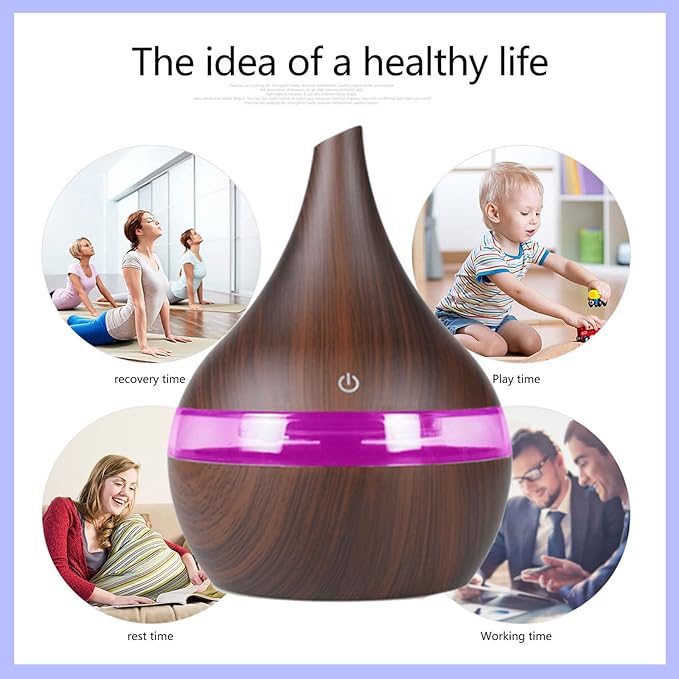 FULLBELL Cool Mist Humidifier, 300ML, 10-20 Hours Runtime, 7 Color Lights, 2 Modes, 24db Quiet, Black (Dark Brown-300ML) - Image 7