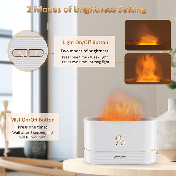 Flame Diffuser Humidifier-Auto Off 180ml Essential Oil Diffuser-2 Modes Brightness Aroma Humidifier with Fire Flame Effect for Home,Office,Spa,Gym(White)… - Image 4