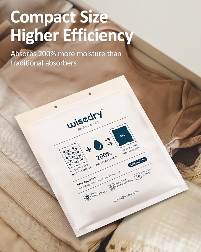 Wisedry Moisture Absorbers 100G (Pack of 10), 100% Leakproof Dehumidifier Bags, Fragrance-Free Disposable Humidity Absorbers for Closet, Basement, Home - Image 4