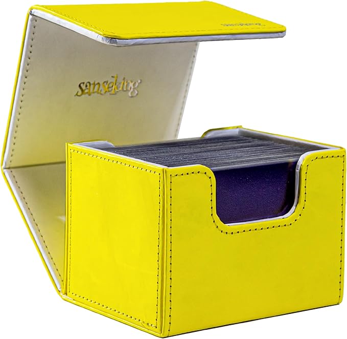 Magic Card Deck Box for MTG Single Deck Card Box fits 100+ TCG Sleeved Cards Tyvek® Paper Card Box Top Loading Card Boxes Magic Gift for MTG TCG CCG (Horizontal,Yellow) by Sanseking
