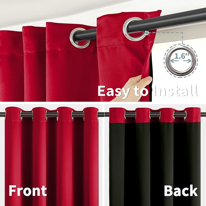 BGment Christmas 100% Blackout Curtains Thermal Insulated with Liner for Living Room Decoration - Grommet Double Layer Energy Saving Bedroom Curtain Drapes (42 x 63 Inches, Red, 2 Panels) - Image 6