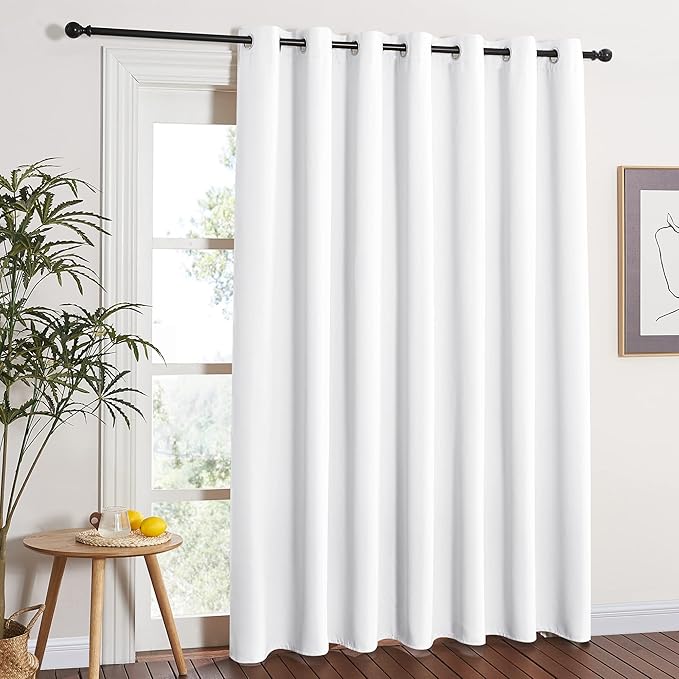 NICETOWN 50% Light Blocking Vertical Blinds for Sling Door, Silver Grommet Top Window Curtains, Curtains for Patio, Extra Wide Drapes (White, W100 x L84) by NICETOWN