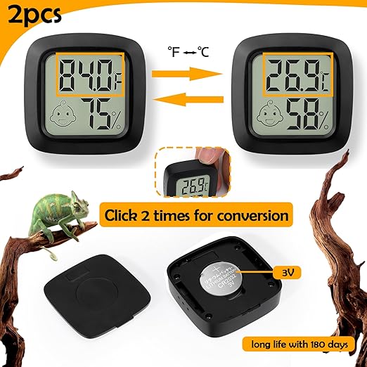 2 PCS Reptile Thermometer and Humidity Gauge for Bearded Dragon with On-Off, Reptile Tank Accessories for Jumping Spider, Leopard Gecko, Hermit Crab, Gecko, Ball Python, Lizard - Image 7