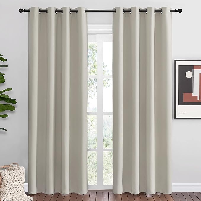 NICETOWN Natural Room Darkening Curtains 86" Long for Boho Farmhouse Home Decoration, Window Treatment Total Privacy Drape Panels for Bedroom Living Room Guest Room (55" Wide, Set of 2) by NICETOWN