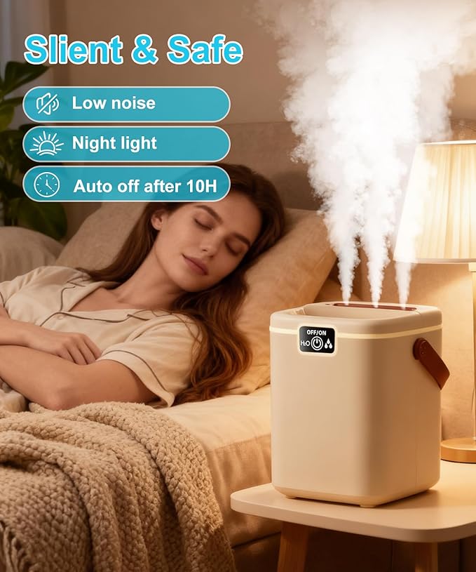Air Humidifier for Bedroom with Three Spray, 2L Quiet Cool Mist Humidifier for Plants Dorm Room Office Home Car Personal Humidificador with Top Water Inlet & 4 Mist Modes & Night Light - Image 4