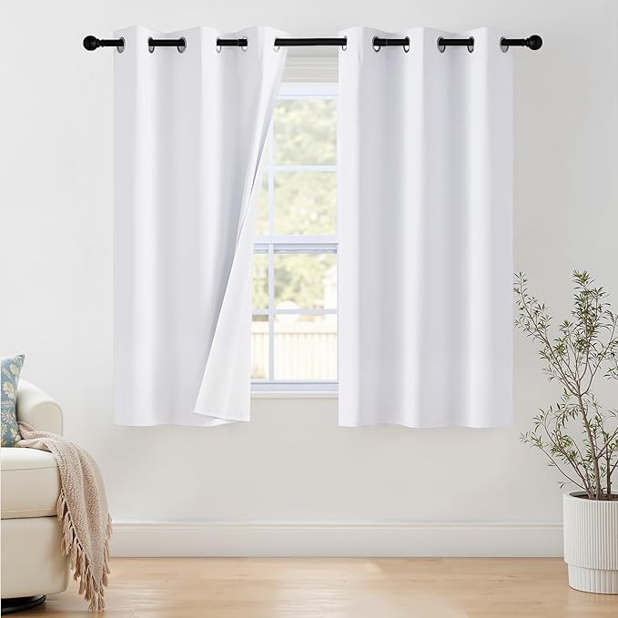 NICETOWN 100% Blackout Window Curtain Panels 48" Length, Set of 2, Snow White, 42 inches Wide, Thermal Insulated Drapes for Kitchen by NICETOWN
