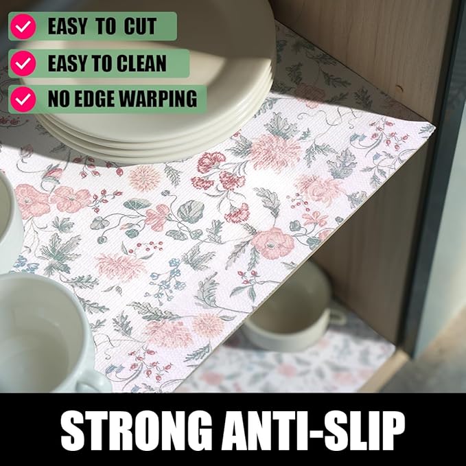 Floral Drawer and Shelf Liner for Cabinets, Non-Adhesive and Strong Non-Slip Shelf Cabinet Drawer Liners for Kitchen, Table,Bookshelves,Waterproof Cupboard Liners,Easy to Clean,12IN x 10FT - Image 2