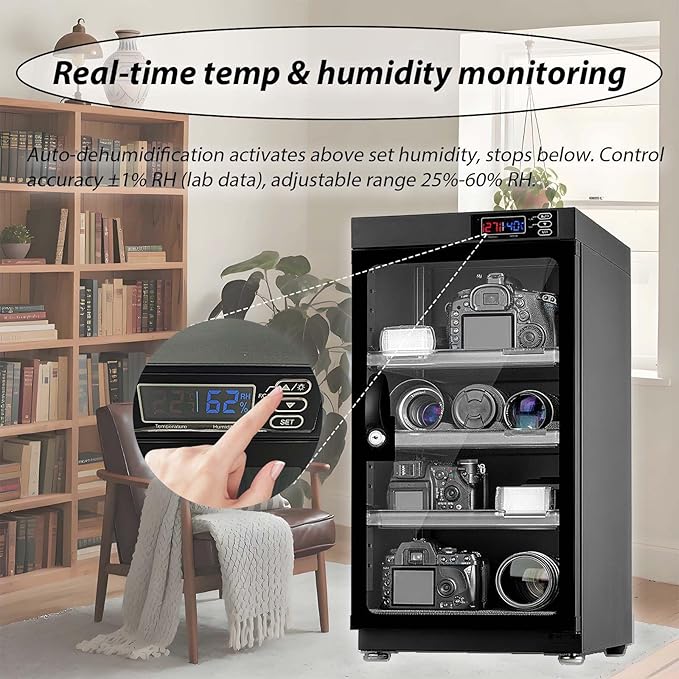 50L Digital Camera Dehumidify Storage, Dehumidifying Dry Cabinet Box, 4 Layers for Camera Lens, Electronic Equipment, Electronic Dry Cabinet Storage with Temp & Humidity LED Screen - Image 3