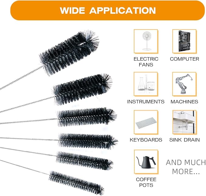 Straw Cleaner Brush Set,6 Piece 12" Long Pipe Tube Bottle Brushes for Cleaning Narrow Neck Bottles,Coffee Maker,Glass Cups - Image 4