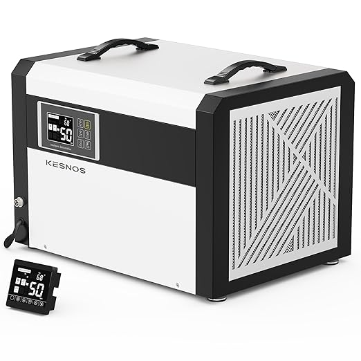 Kesnos Large Commercial Dehumidifier 158 Pints with Pump and Drain Hose for Space up to 7500 Sq. Ft. - 24 Hr Timer Ideal for Basements, Industrial Space, Crawlspace - Includes Remote Control by KESNOS