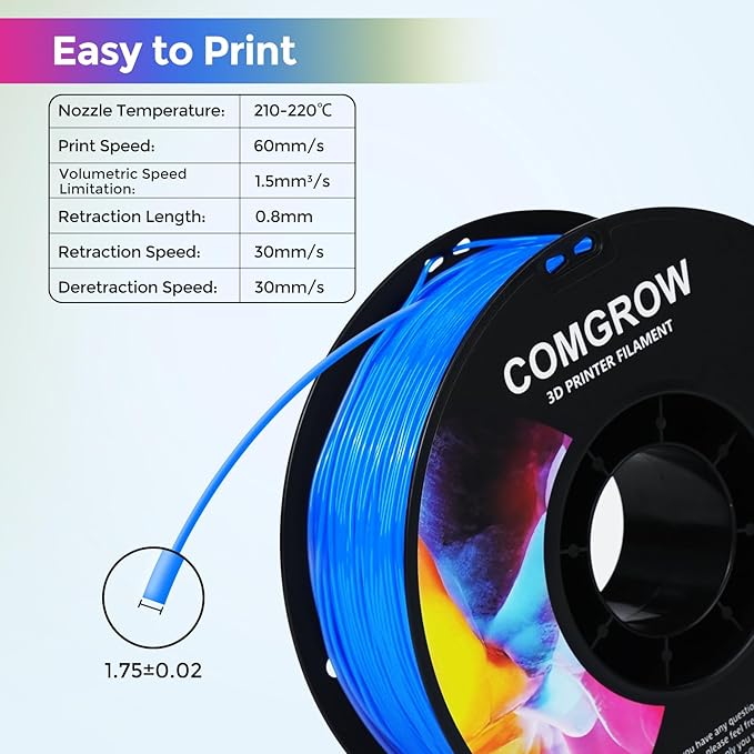 Comgrow TPU Filament 1.75, 3D Printing Filament, Flexible 3D Printer Filament, 95A Soft 3D Printing Filament fit Most 3D Printers Dimensional Accuracy +/- 0.02mm Filament TPU Blue 1kg (2.2lbs) - Image 2