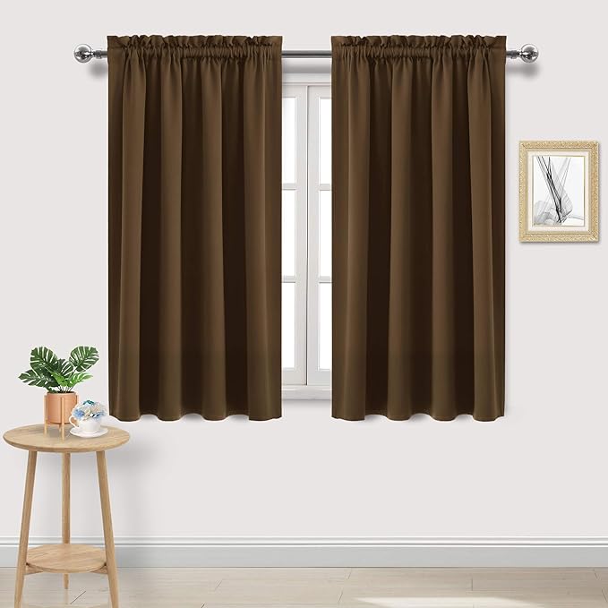 DWCN Blackout Curtains Room Darkening Thermal Insulated Bedroom Curtains Window Curtain Panels, 52 x 54 inches Long, Set of 2 Brown Rod Pocket Drapes by DWCN
