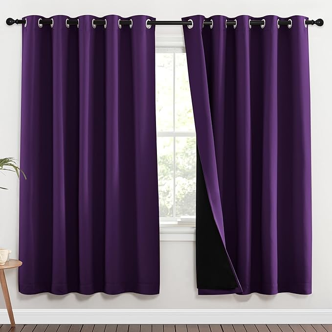 NICETOWN Royal Purple Full Shade Curtain Panels, 70 x 72 inch, Pair of Energy Smart & Noise Blocking Out Blackout Drapes for Dining Room Window, Thermal Insulated Guest Room Lined Window Dressing by NICETOWN